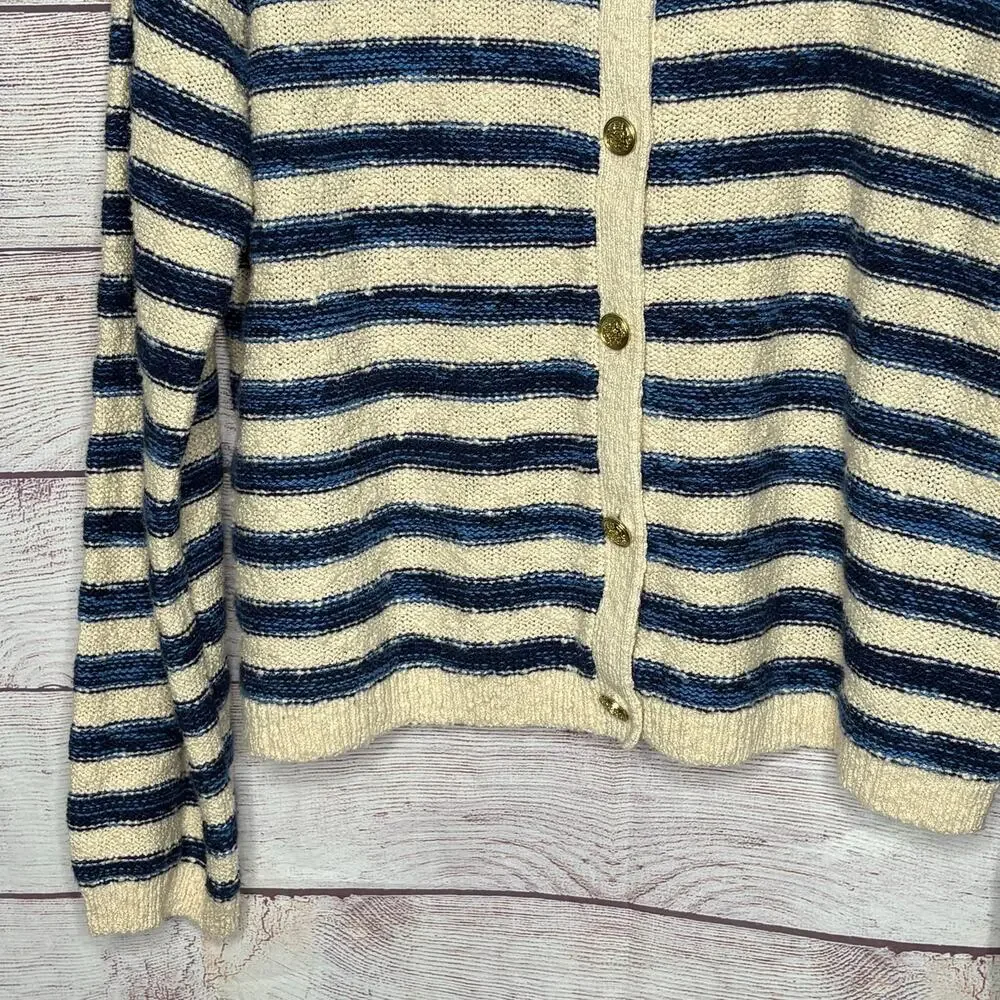 J. Crew Blue & Cream Striped Preppy Cotton Blend Quiet Luxury Cardigan Size XL